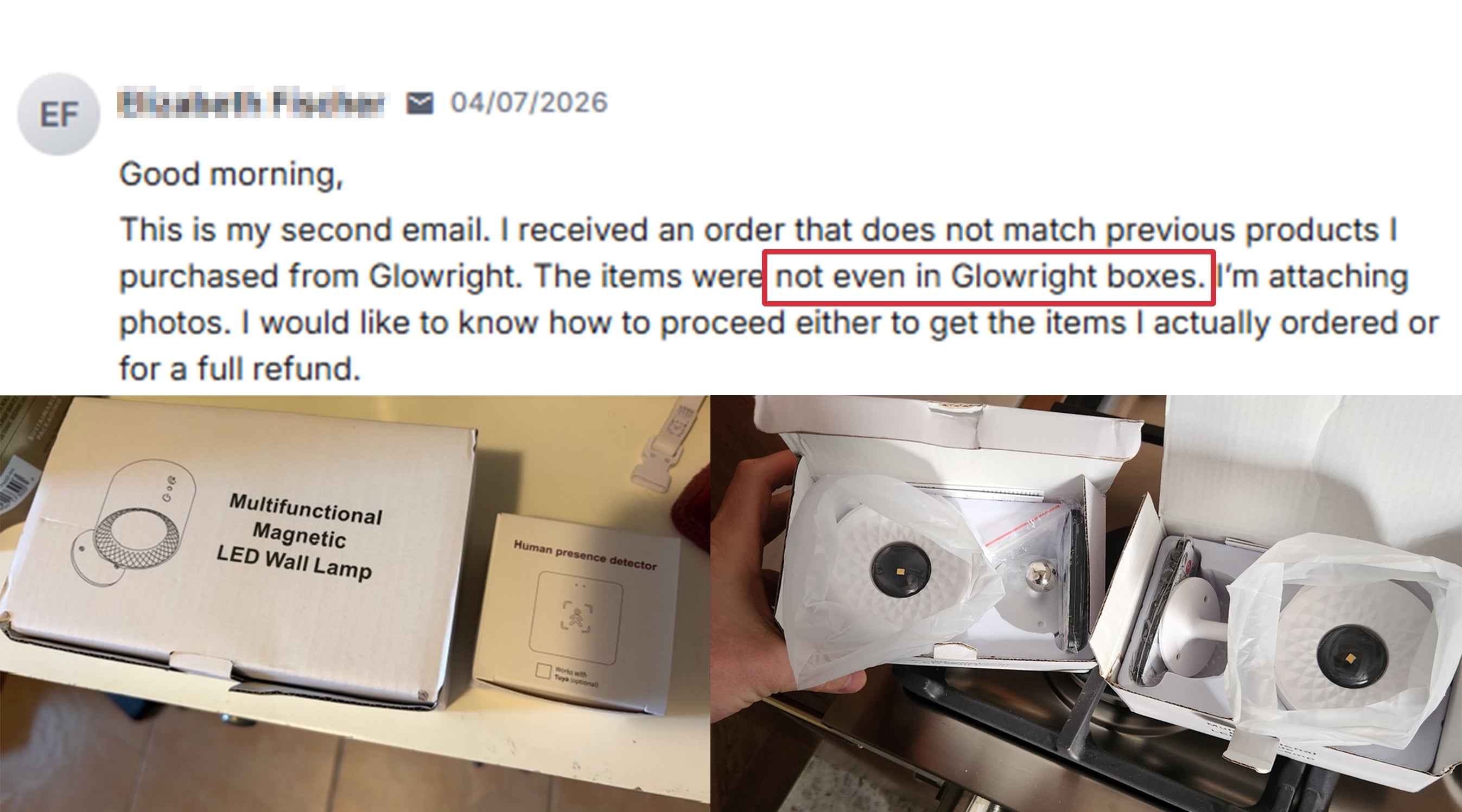 Fakes using GlowRight name and photos